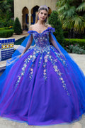 Sweetheart neckline sequin pattern glitter mesh quinceanera dress w detachable bow GLGL3518