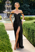 Off The Shoulder Bridesmaid Luminescent Chiffon Gown w/ Elegant Leg Slit CDCD417